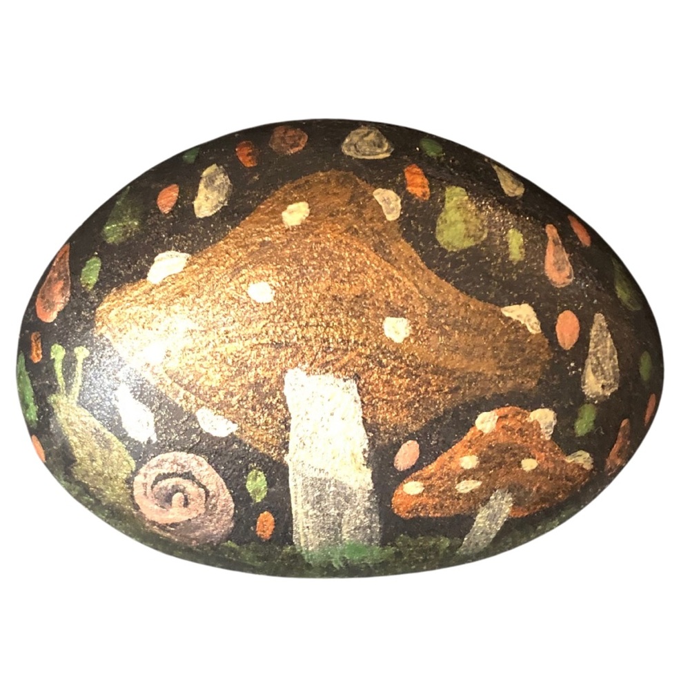 Hand-Painted Mushroom & Pumpkin Rocks– Metallic Acrylic Paints, Whimsical Decor